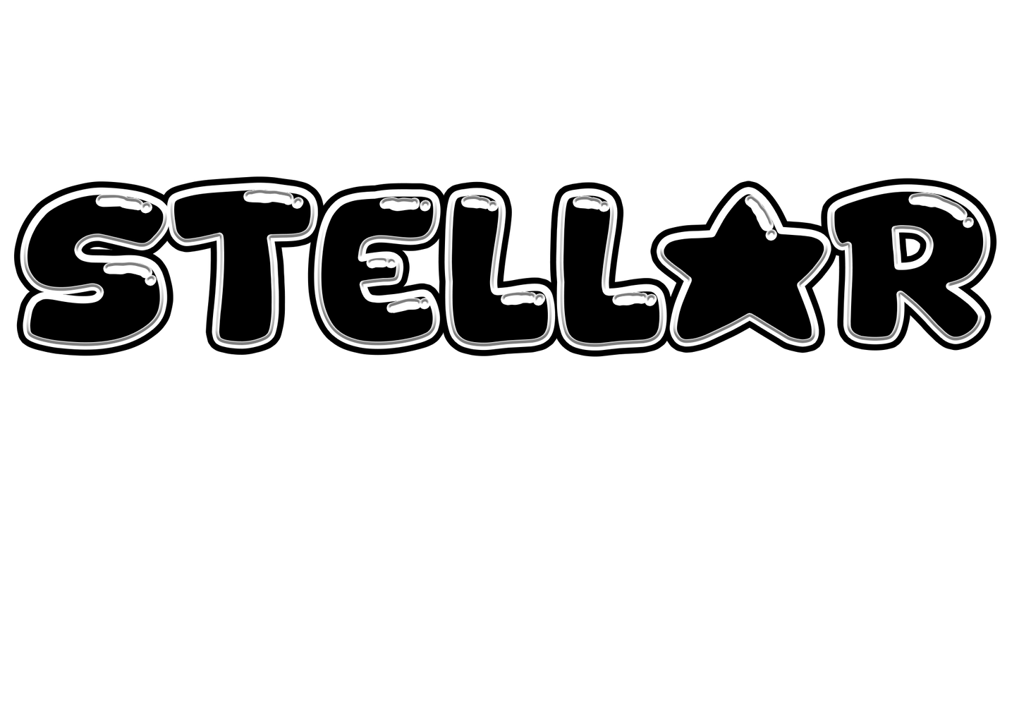 White 'STELLAR' text with a star on a black background