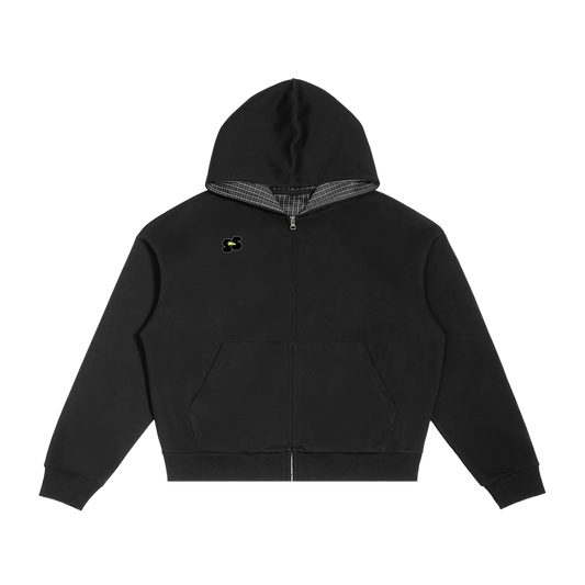 Contrast Plaid Boxy Zip Hoodie